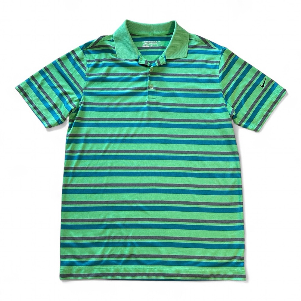 Men’s Nike Golf Tour Performance Green Blue Purple Striped Polo Shirt, Medium